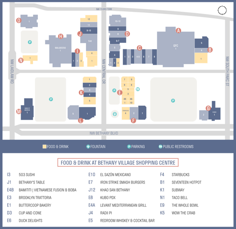 Bethany Village food and dining map
